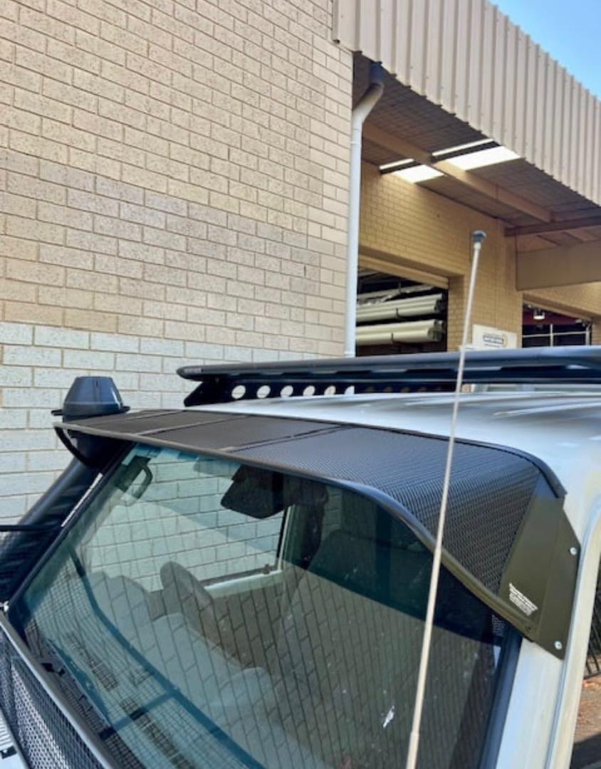 Toyota Landcruiser 70-79 Series (fitted with factory snorkel) All Black Mesh Windscreen Sunvisor